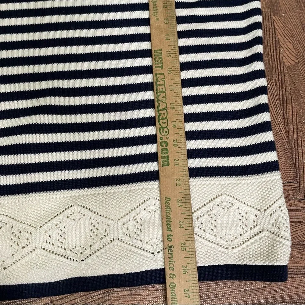 VINTAGE Brooks Brothers Sweater Womens Medium White Navy Stripe Knit Pullover - Picture 7 of 9